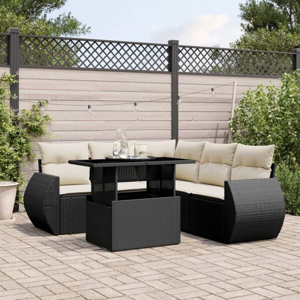 vidaXL 6 Piece Garden Sofa Set with Cushions Black Poly Rattan