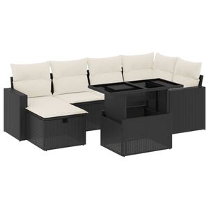 vidaXL 7 Piece Garden Sofa Set with Cushions Black Poly Rattan