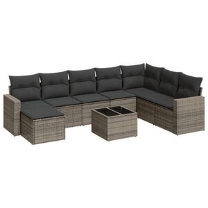 vidaXL 9 Piece Garden Sofa Set with Cushions Grey Poly Rattan