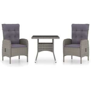 vidaXL 3 Piece Garden Dining Set Poly Rattan and Glass Grey