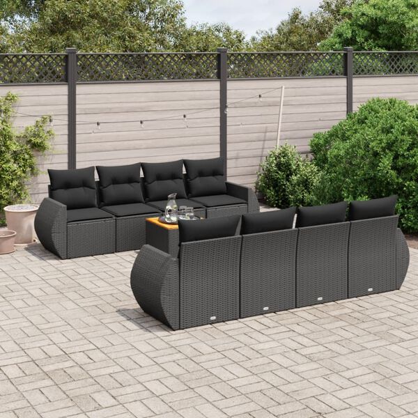 vidaXL 9 Piece Garden Sofa Set with Cushions Black Poly Rattan