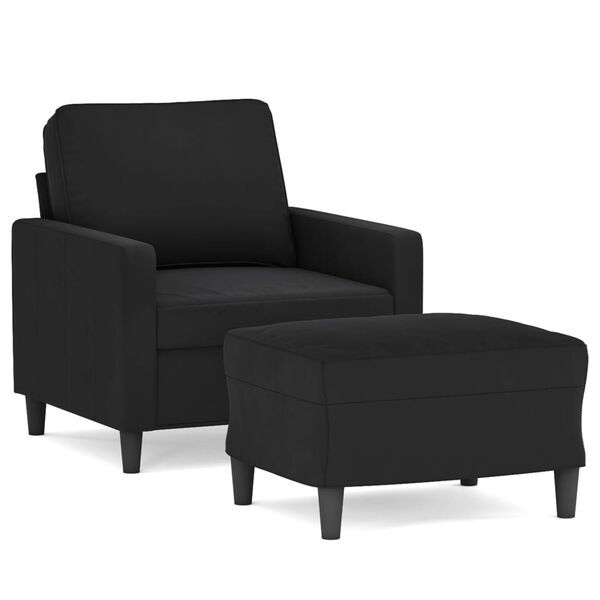vidaXL Sofa Chair with Footstool Black 60 cm Velvet
