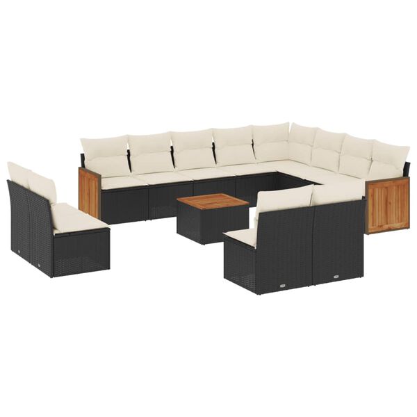 vidaXL 13 Piece Garden Sofa Set with Cushions Black Poly Rattan