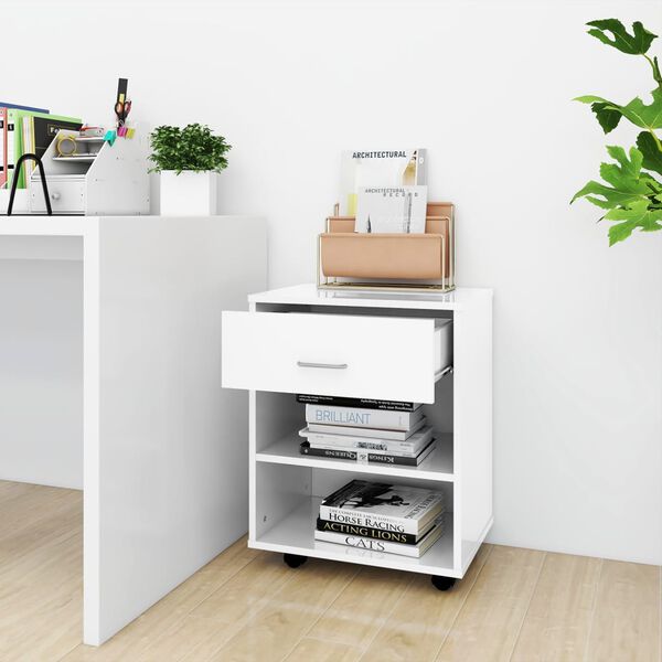 vidaXL Rolling Cabinet High Gloss White 46x36x59 cm Engineered Wood