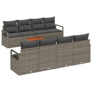 vidaXL Garden Sofa Set with Storage 9 pcs Grey Poly Rattan