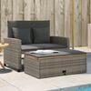 vidaXL Garden Sofa with Cushions 2-Seater Grey Poly Rattan&Acacia Wood