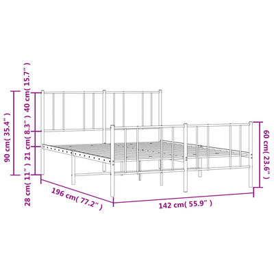 vidaXL Metal Bed Frame with Headboard and Footboard White 135x190 cm Double