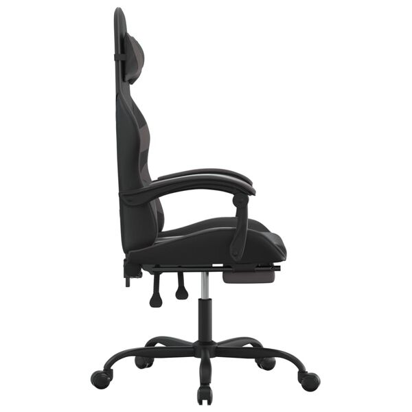 vidaXL Swivel Gaming Chair with Footrest Black&Grey Faux Leather