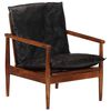 vidaXL Armchair Black Real Leather and Solid Wood Acacia