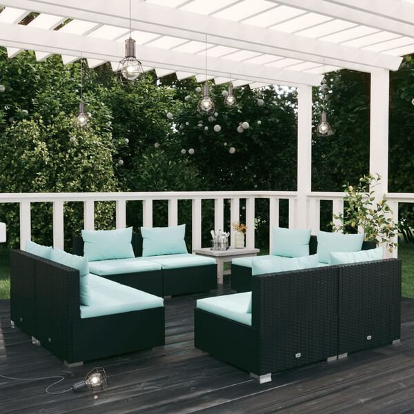 vidaXL 8 Piece Garden Lounge Set with Cushions Poly Rattan Black