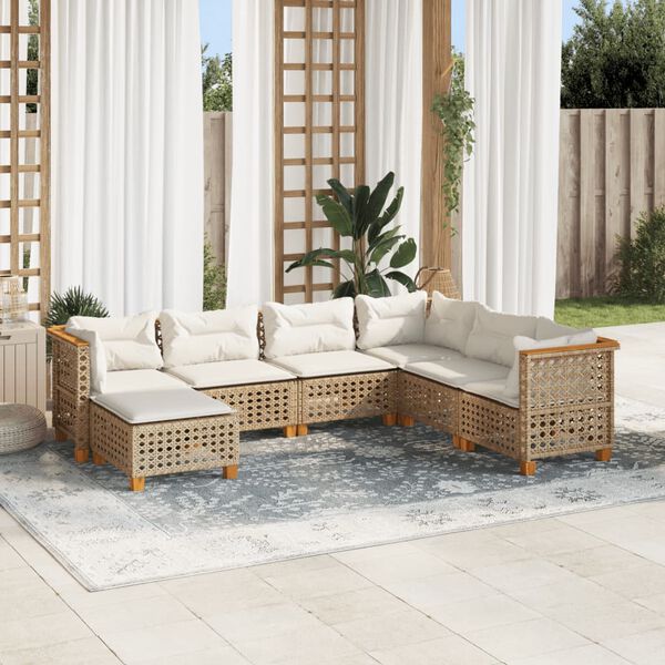 vidaXL 7 Piece Garden Sofa Set with Cushions Beige Poly Rattan