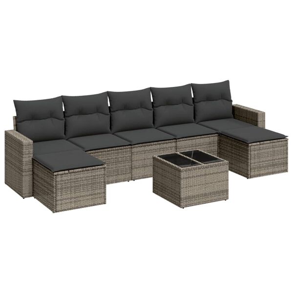vidaXL 8 Piece Garden Sofa Set with Cushions Grey Poly Rattan