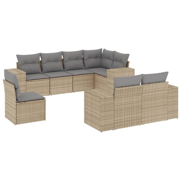 vidaXL 8 Piece Garden Sofa Set with Cushions Beige Poly Rattan