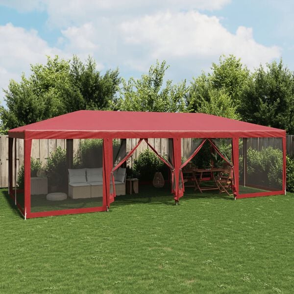vidaXL Party Tent with 12 Mesh Sidewalls Red 8x4 m HDPE