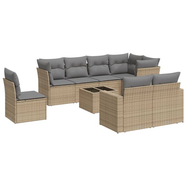 vidaXL 9 Piece Garden Sofa Set with Cushions Beige Poly Rattan