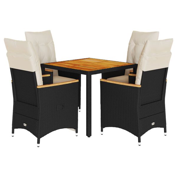 vidaXL 5 Piece Garden Dining Set with Cushions Black Poly Rattan