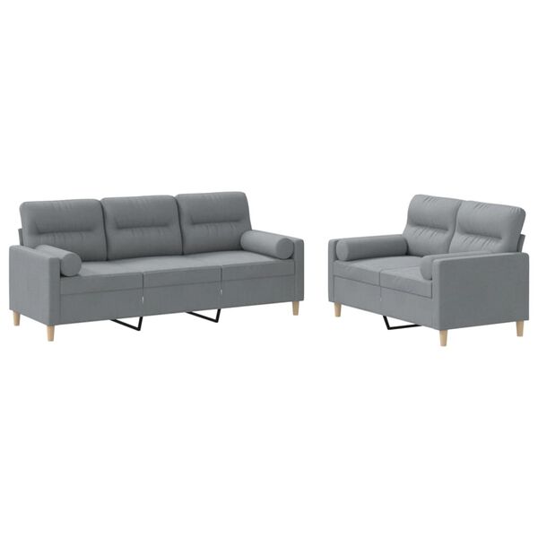 vidaXL 2 Piece Sofa Set with Pillows Light Grey Fabric