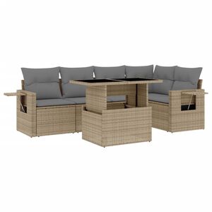 vidaXL 6 Piece Garden Sofa Set with Cushions Beige Poly Rattan