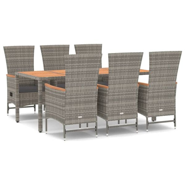 vidaXL 7 Piece Garden Dining Set with Cushions Grey Poly Rattan