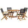 vidaXL 5 Piece Garden Dining Set Black Poly Rattan and Solid Wood