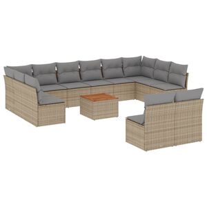 vidaXL 13 Piece Garden Sofa Set with Cushions Beige Poly Rattan