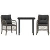 vidaXL 3 Piece Bistro Set with Cushions Grey Poly Rattan