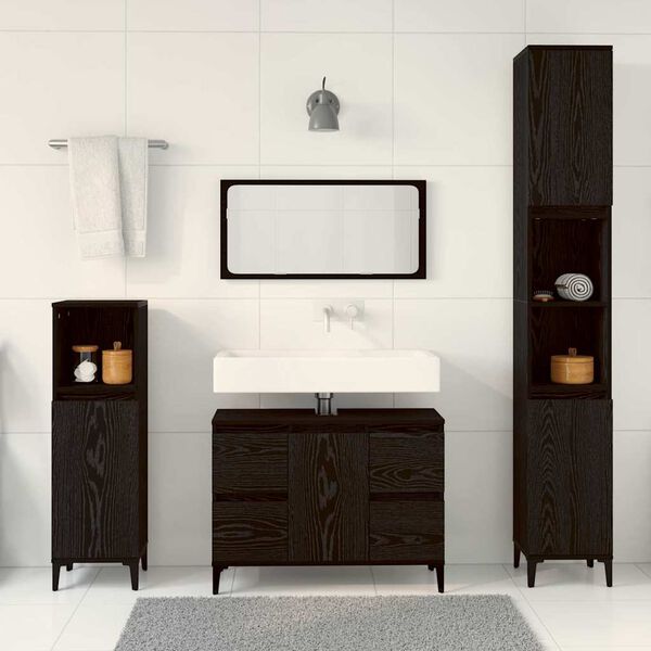 vidaXL Bathroom Furniture Set Wall-mounted with Door 3 pcs Black Oak