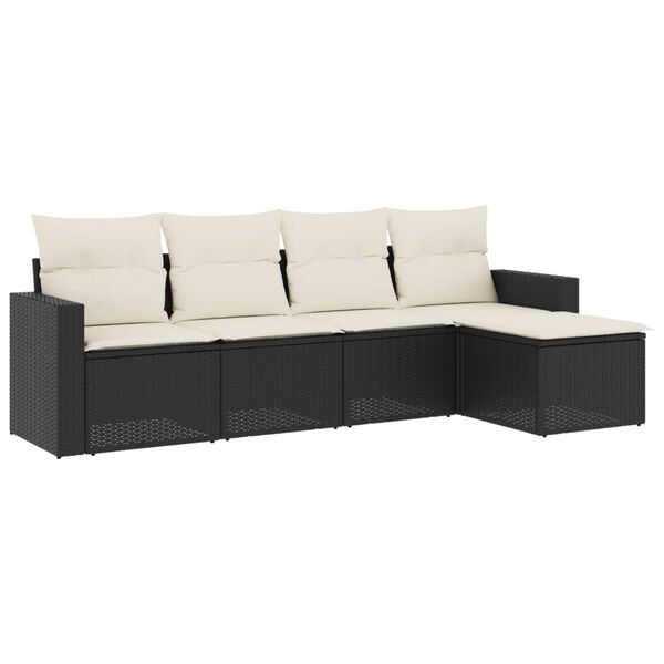 vidaXL 5 Piece Garden Sofa Set with Cushions Black Poly Rattan