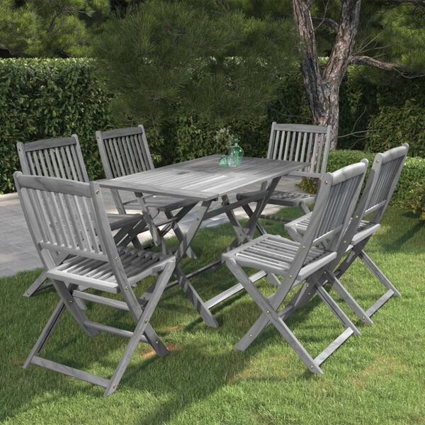 vidaXL 7 Piece Garden Dining Set Solid Acacia Wood Grey