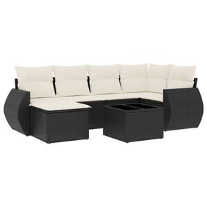 vidaXL 7 Piece Garden Sofa Set with Cushions Black Poly Rattan