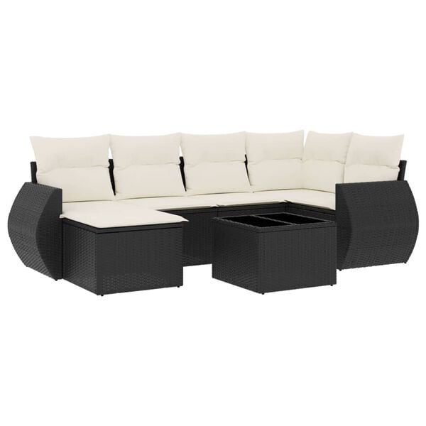 vidaXL 7 Piece Garden Sofa Set with Cushions Black Poly Rattan