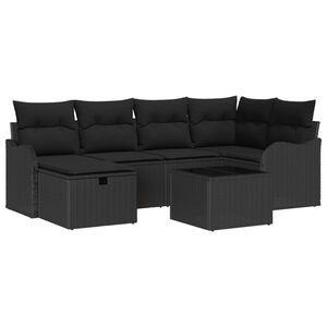 vidaXL Garden Sofa Set with Cushion 7 pcs Black Poly rattan