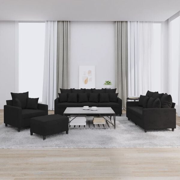 vidaXL 4 Piece Sofa Set with Cushions Black Velvet