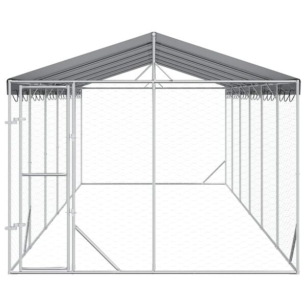 vidaXL Outdoor Dog Kennel with Roof Silver 3x9x2.5 m Galvanised Steel