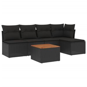 vidaXL 6 Piece Garden Sofa Set with Cushions Black Poly Rattan