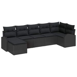 vidaXL Garden Sofa Set with Cushion 7 pcs Black Poly rattan