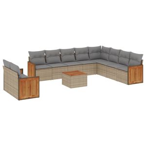 vidaXL 11 Piece Garden Sofa Set with Cushions Beige Poly Rattan