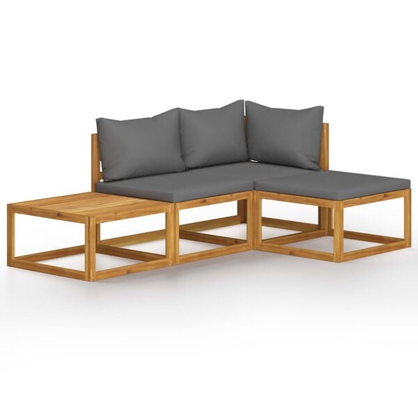vidaXL 4 Piece Garden Lounge Set with Cushion Solid Acacia Wood
