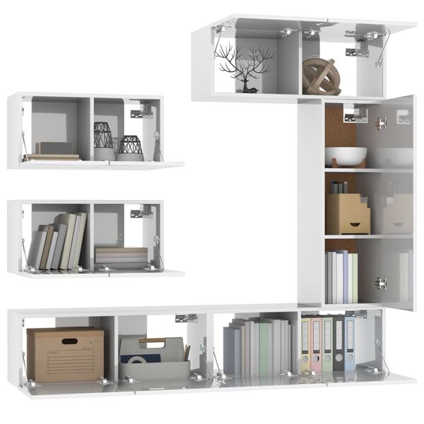 vidaXL 6 Piece TV Cabinet Set High Gloss White Engineered Wood