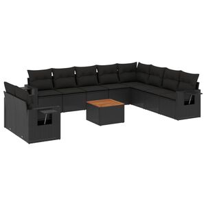 vidaXL 11 Piece Garden Sofa Set with Cushions Black Poly Rattan