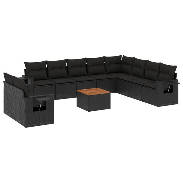 vidaXL 11 Piece Garden Sofa Set with Cushions Black Poly Rattan