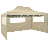 vidaXL Professional Folding Party Tent with 3 Sidewalls 3x4 m Steel Cream