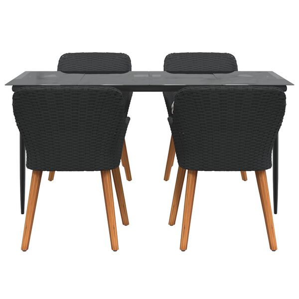 vidaXL Garden Dining Set with Cushion 5 pcs Black Poly Rattan