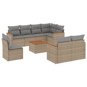 vidaXL 9 Piece Garden Sofa Set with Cushions Beige Poly Rattan