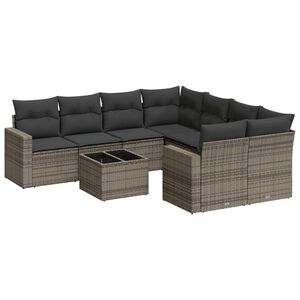 vidaXL 9 Piece Garden Sofa Set with Cushions Grey Poly Rattan