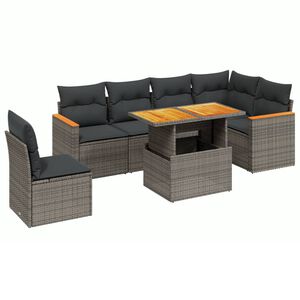 vidaXL 7 Piece Garden Sofa Set with Cushions Grey Poly Rattan