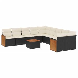 vidaXL 11 Piece Garden Sofa Set with Cushions Black Poly Rattan