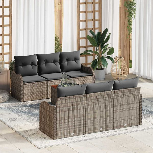 vidaXL Garden Sofa Set with Cushion 7 pcs Grey Poly Rattan