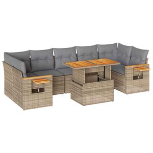 vidaXL 8 Piece Garden Sofa Set with Cushions Beige Poly Rattan Acacia