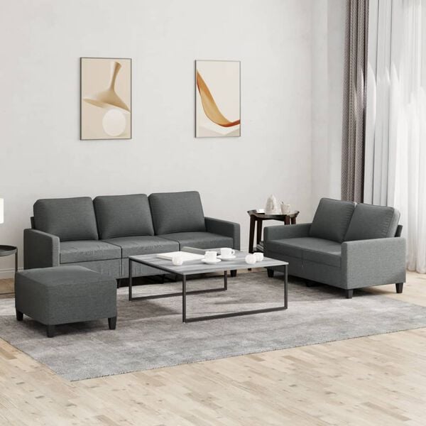 vidaXL 3 Piece Sofa Set with Cushions Dark Grey Fabric